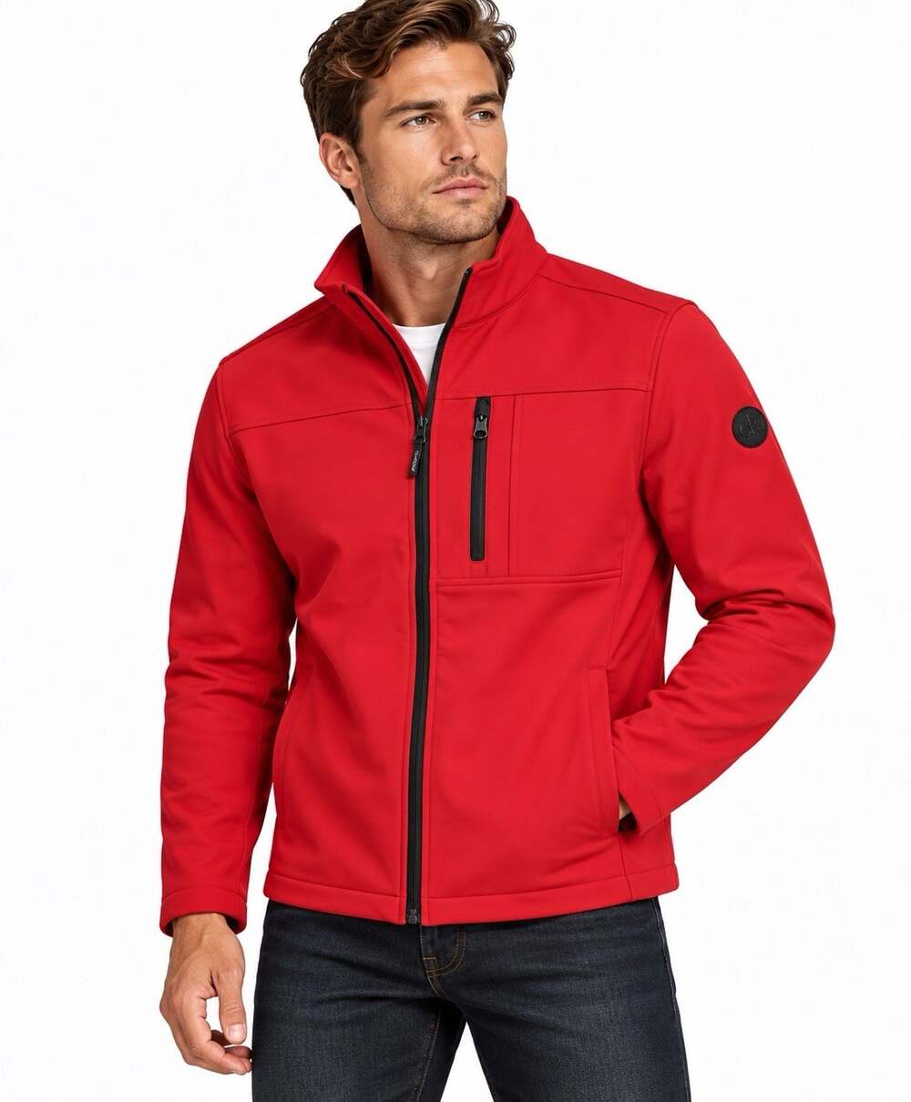Calvin Klein Men's Red Softshell Full Zip Stretch Jacket Logo Size M Warm Lining